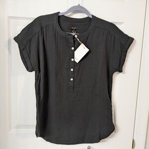 Quince 100% Organic Cotton Gauze Roll Sleeve Shirt XS, Black, NWT